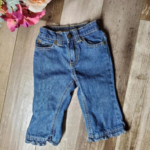 Koala Kids Dark Wash Baby Girl Glittery Shimmery Blue Jeans Ruffle Hem Size 12m